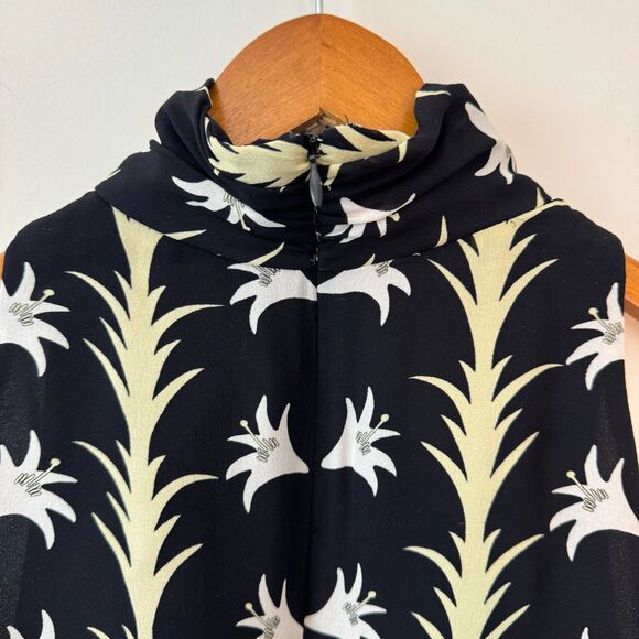 Milly New York Black White Yellow Floral Sleeveless Top Size 6 - Picture 4 of 5